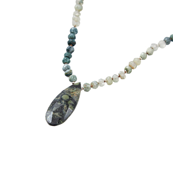 SHADOW Sautoir Agate Mousse, Pendentif Briolette Star Galaxy