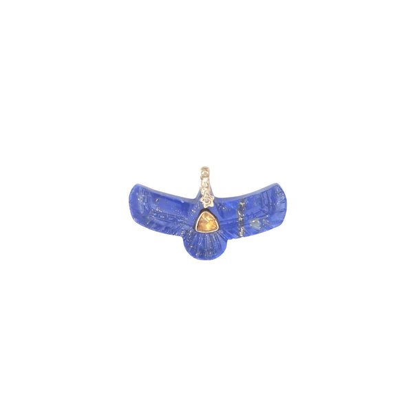 SHAMAN Charm Phoenix Sacré Lapis lazuli, Citrine, Bélière Diamant, Argent 925 plaqué or 24 cts