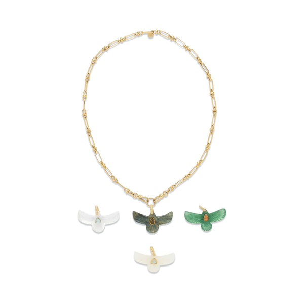 SHAMAN Collier Phoenix sacré, pierre au choix, chaîne vintage dorée 24 cts