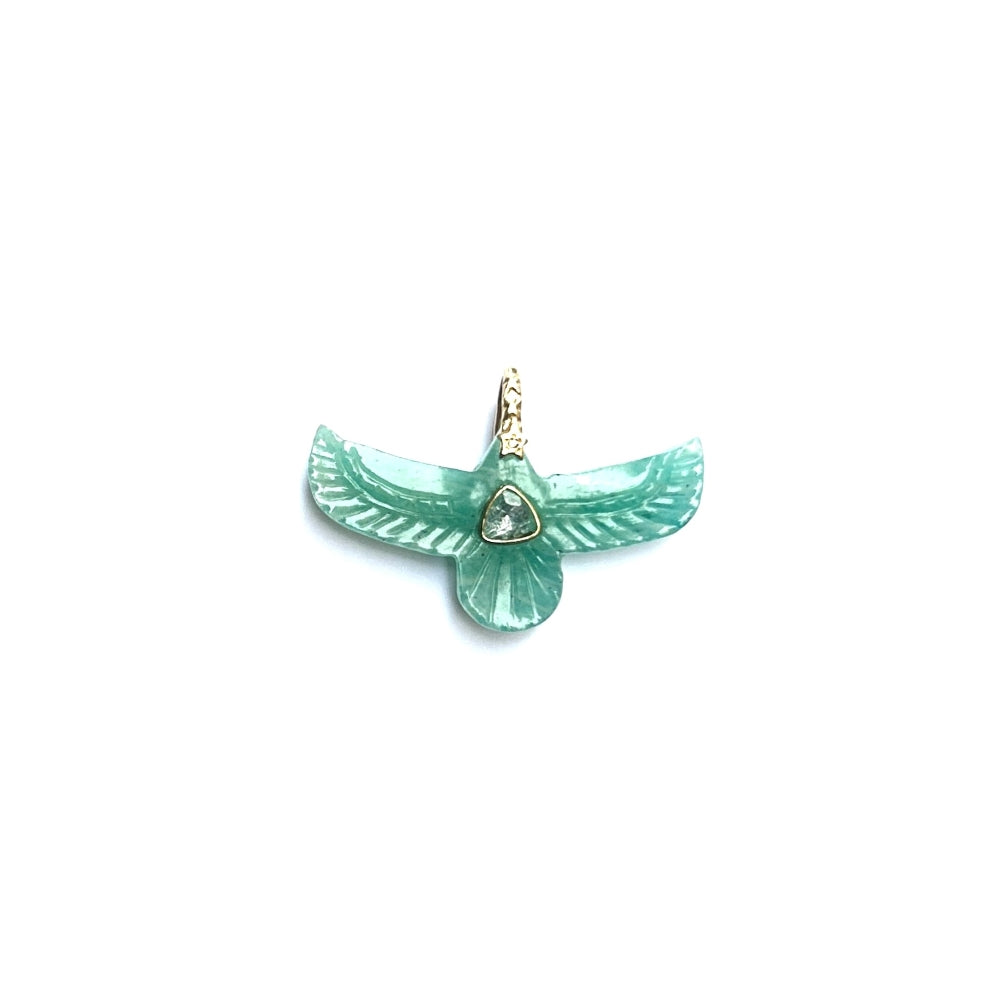 SHAMAN Charm Phoenix Sacré Amazonite, Bélière Diamant, Argent 925 plaqué or 24 cts