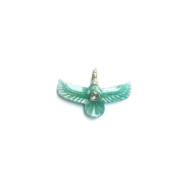 SHAMAN Charm Phoenix Sacré Amazonite, Bélière Diamant, Argent 925 plaqué or 24 cts