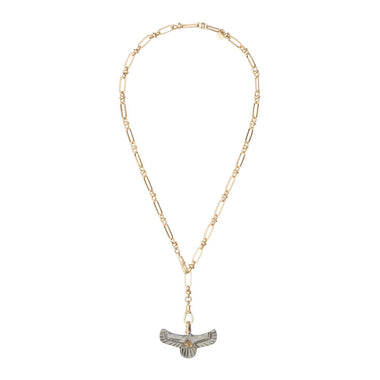 SHAMAN Collier Phoenix sacré Obsidienne serti Citrine, bélière diamant, chaîne vintage