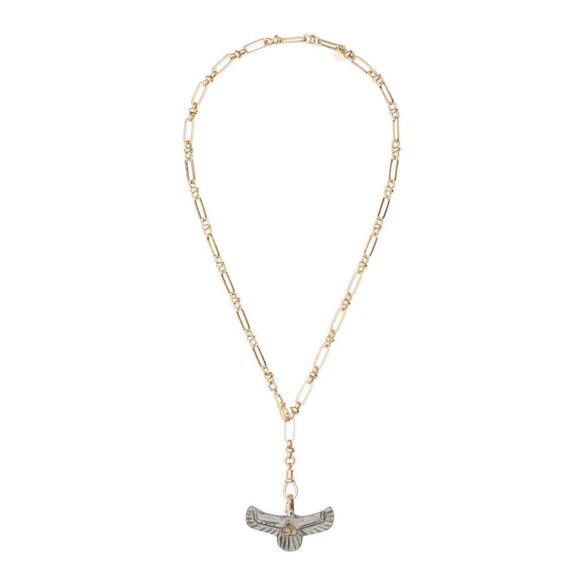 SHAMAN Collier Phoenix sacré Obsidienne serti Citrine, bélière diamant, chaîne vintage