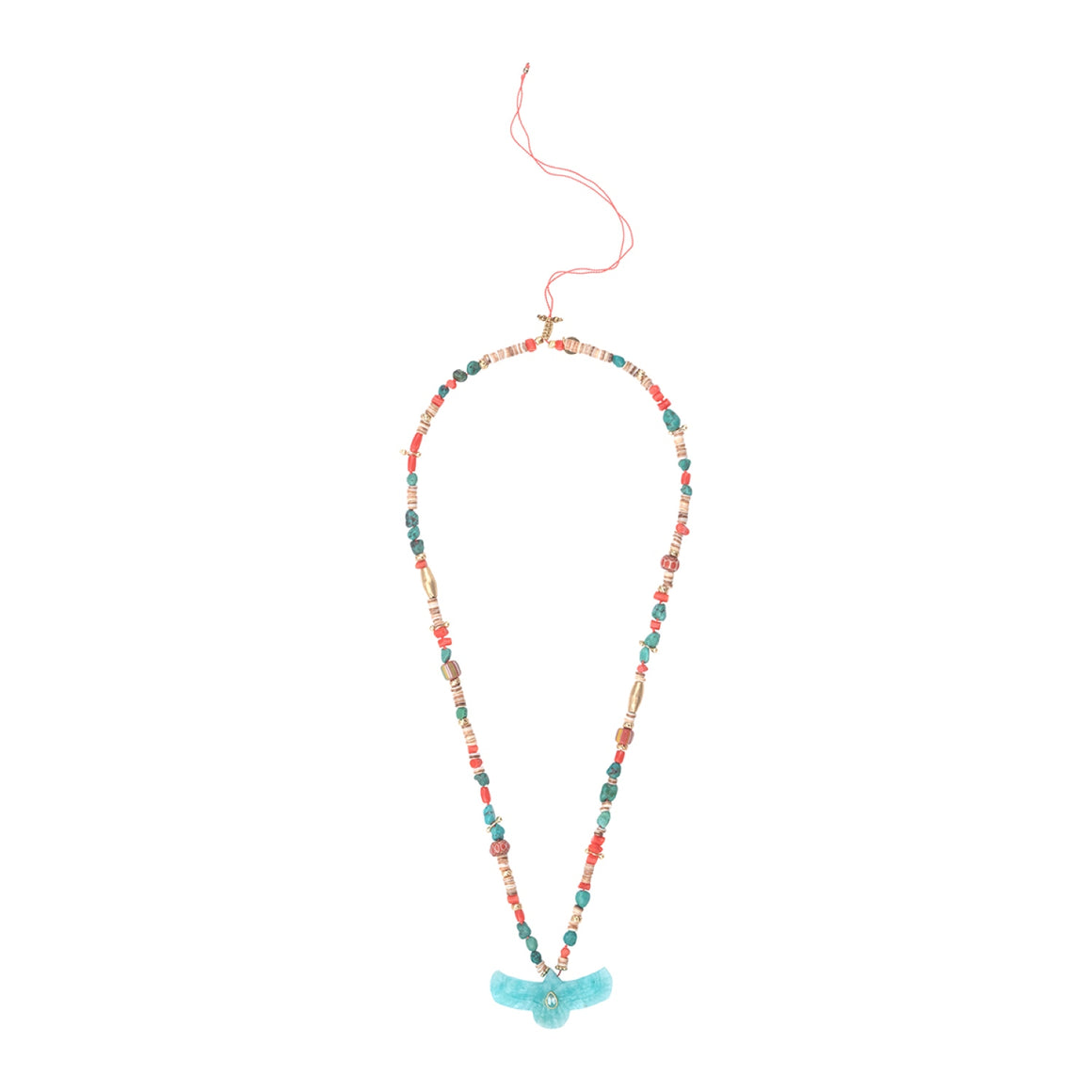 SHAMAN Collier Phoenix sacré Amazonite, Coquillage, Turquoise, Corail