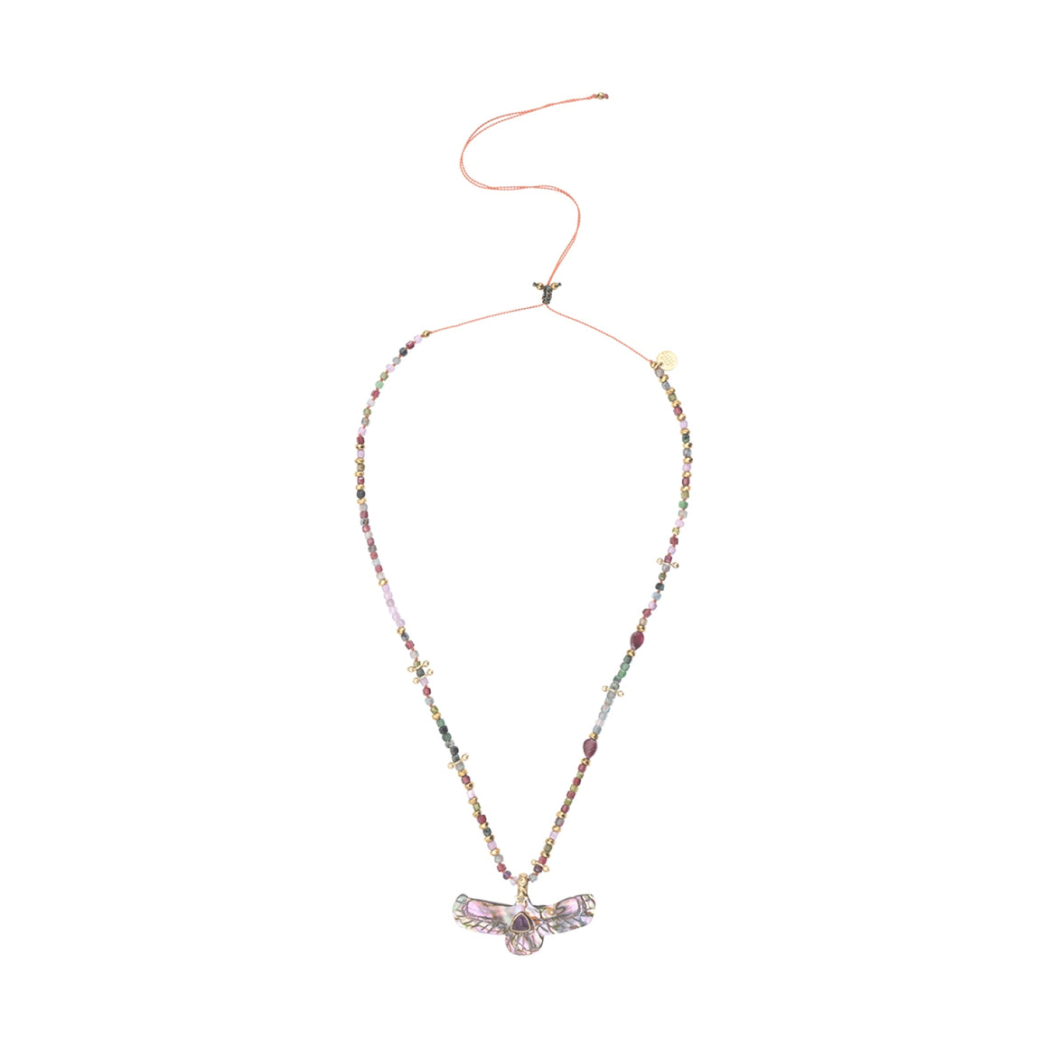 SHAMAN Collier perlé Phoenix Sacré Abalone, bélière diamant