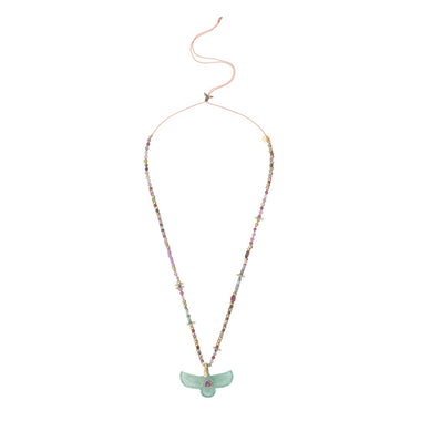 SHAMAN Collier perlé Quartz vert serti Améthyste, bélière diamant