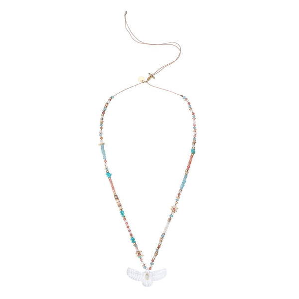SHAMAN PERLE Collier Phoenix Sacré Cristal de roche, Topaze, couillage, turquoise