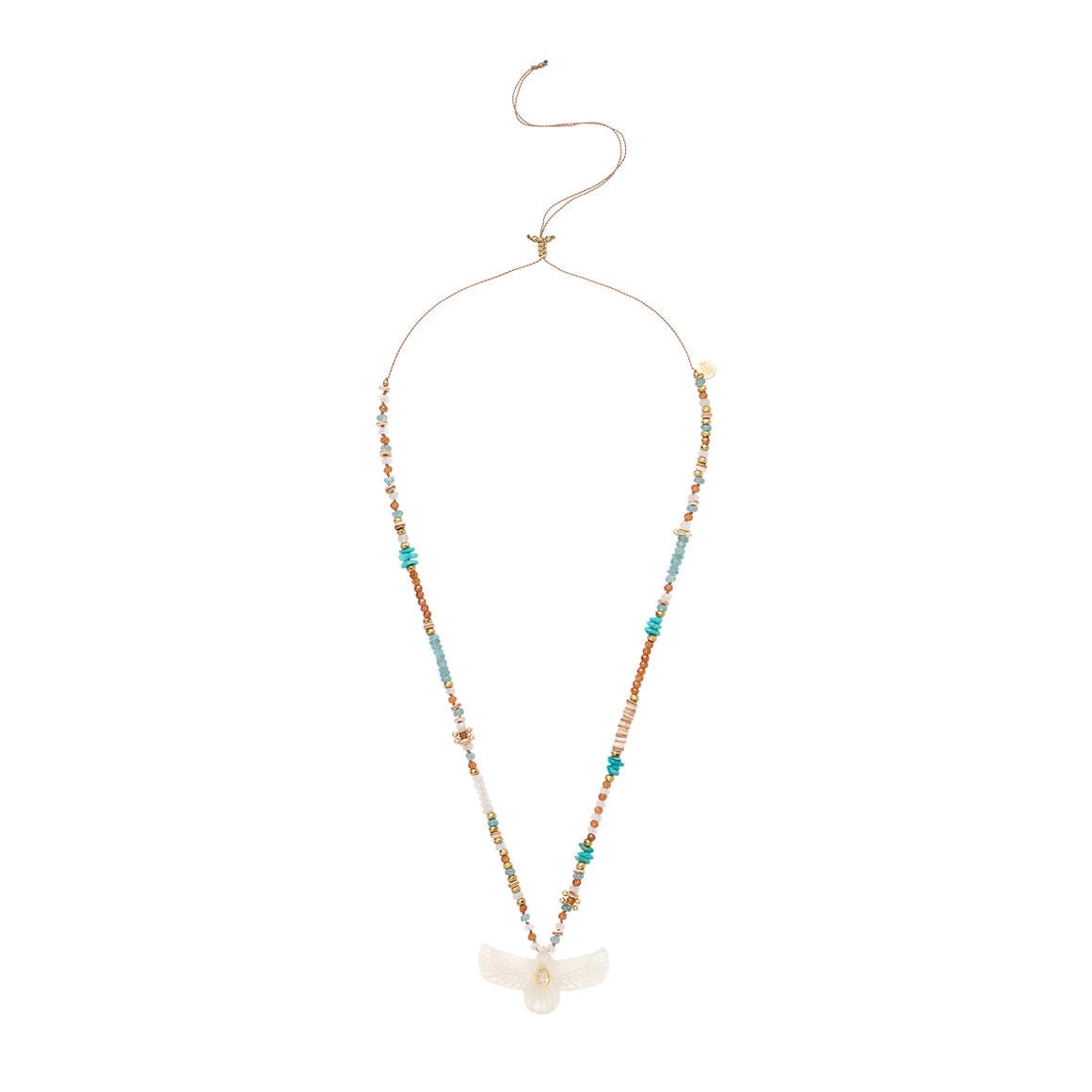 SHAMAN PERLE Collier Phoenix Sacré Moonstone blanche, Topaze, Turquoise, coquillage