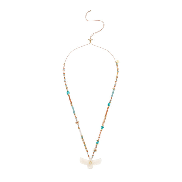 SHAMAN PERLE Collier Phoenix Sacré Moonstone blanche, Topaze, Turquoise, coquillage