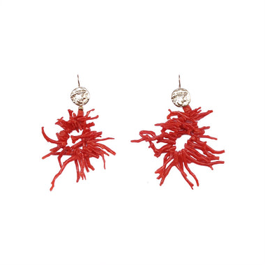 SICILE Boucles d'oreilles Corail, médailles Perses, Laiton doré 24 cts