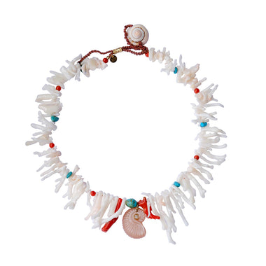SICILE Collier Branches de Corail blanc avec pendentif Nautilus Moonstone Rose