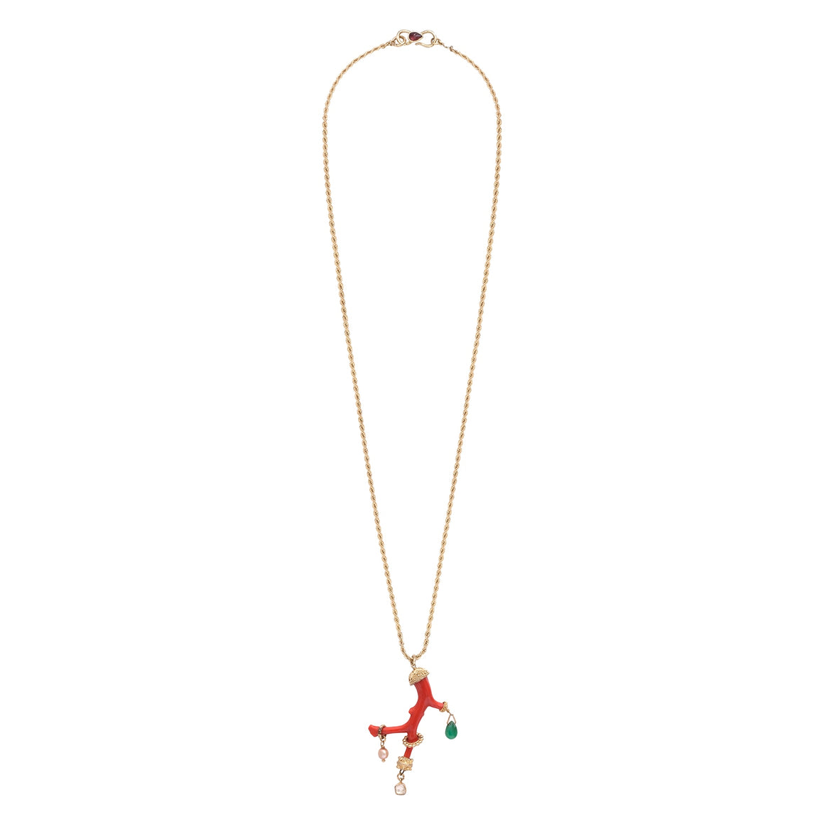 SIRENE Long Necklace, Customized Genuine Coral Branch, 24k Gold-Plated
