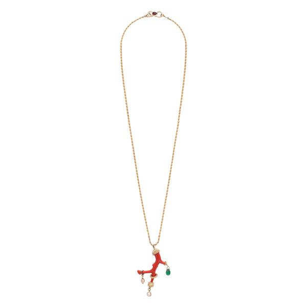 SIRENE Long Necklace, Customized Genuine Coral Branch, 24k Gold-Plated