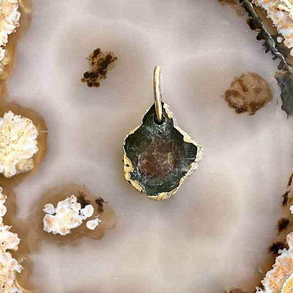 SLICE Pendentif tourmaline brute, Argent 925 plaqué or