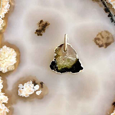 SLICE Pendentif tourmaline brute, Argent 925 plaqué or