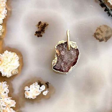 SLICE Pendentif tourmaline brute, Argent 925 plaqué or