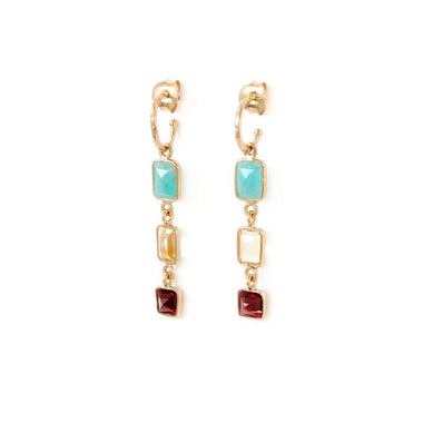 SICILIA Boucles d'oreilles Citrine, Amazonite, Grenat - Argent 925 plaqué Or
