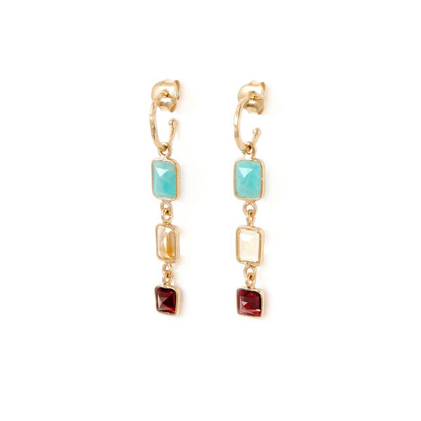 SICILIA Boucles d'oreilles Citrine, Amazonite, Grenat - Argent 925 plaqué Or
