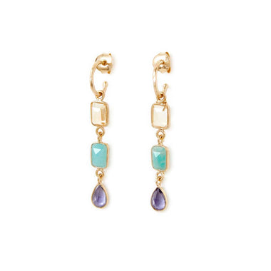 SICILIA Boucles d'oreilles Citrine, Amazonite, Iolite - Argent 925 plaqué Or