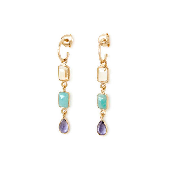 SICILIA Boucles d'oreilles Citrine, Amazonite, Iolite - Argent 925 plaqué Or