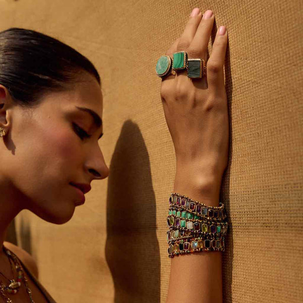 STROMBOLI Purple Bracelet Améthyste Labradorite Grenat Argent 925 plaqué or