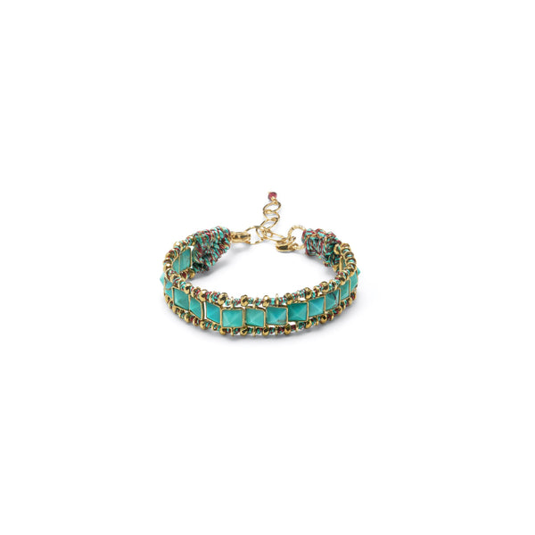 STROMBOLI Bracelet Turquoise d'Arizona, Argent plaqué Or