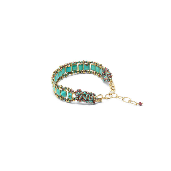 STROMBOLI Bracelet Turquoise d'Arizona, Argent plaqué Or