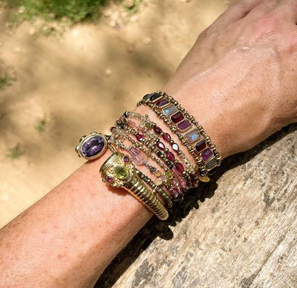 STROMBOLI Purple Bracelet Améthyste Labradorite Grenat Argent 925 plaqué or