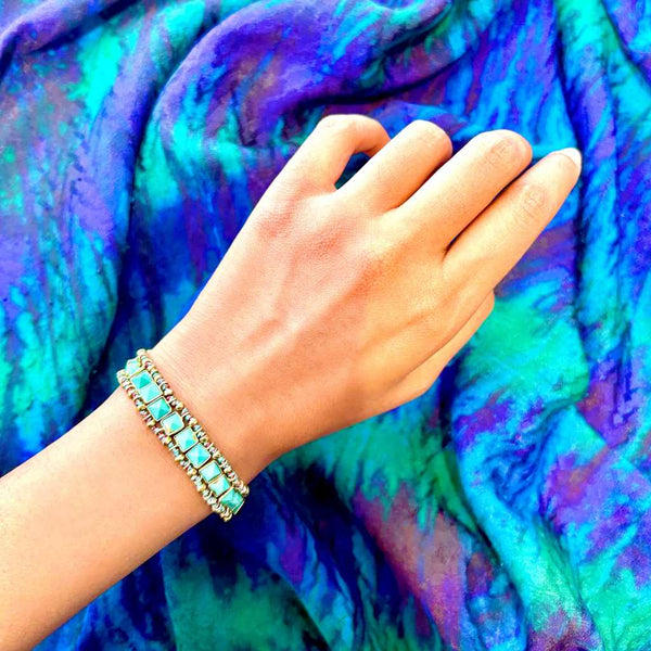 STROMBOLI Bracelet Turquoise d'Arizona, Argent plaqué Or