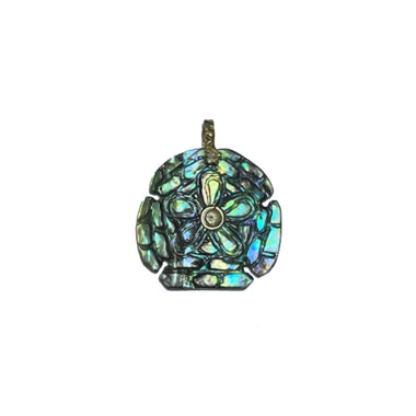 SAND DOLLAR Charm Abalone et Topaze, bélière diamant, argent 925 plaqué or 24 cts
