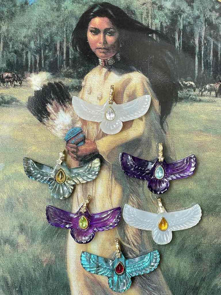 SHAMAN Charm Phoenix Sacré Améthyste, Bélière Diamant, argent plaqué or 24 cts