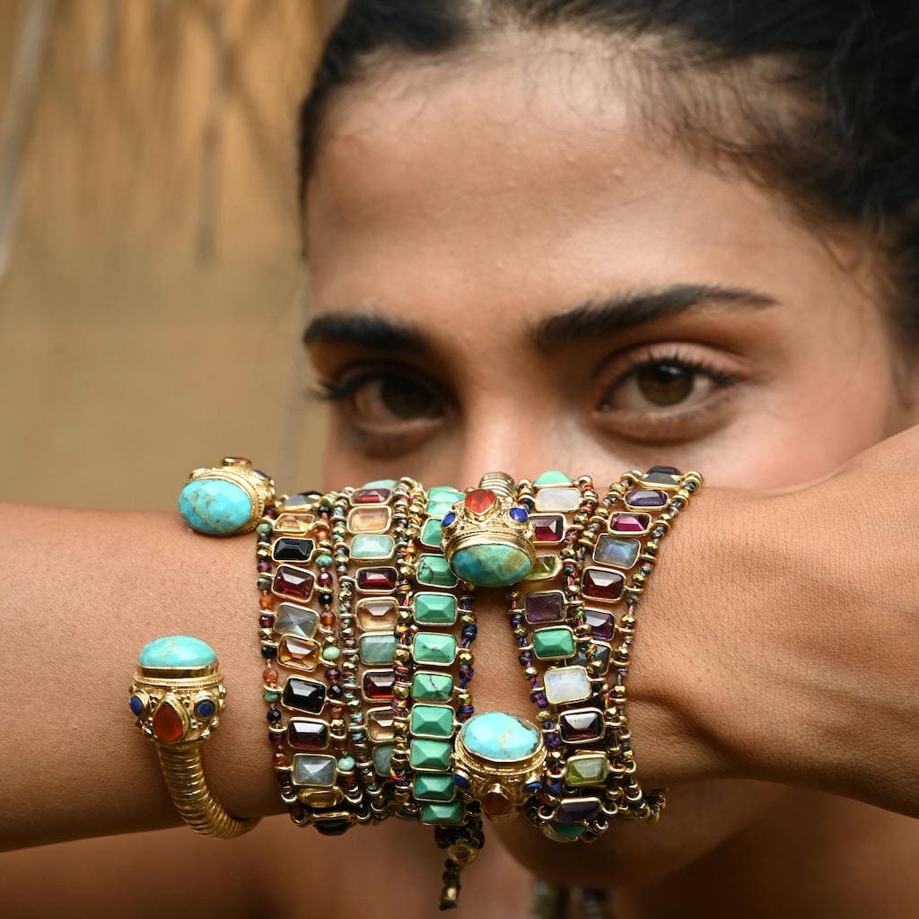 SALINA Bracelet Multi-pierres Grenat, Onyx, Labradorite, Citrine, Argent 925 plaqué or
