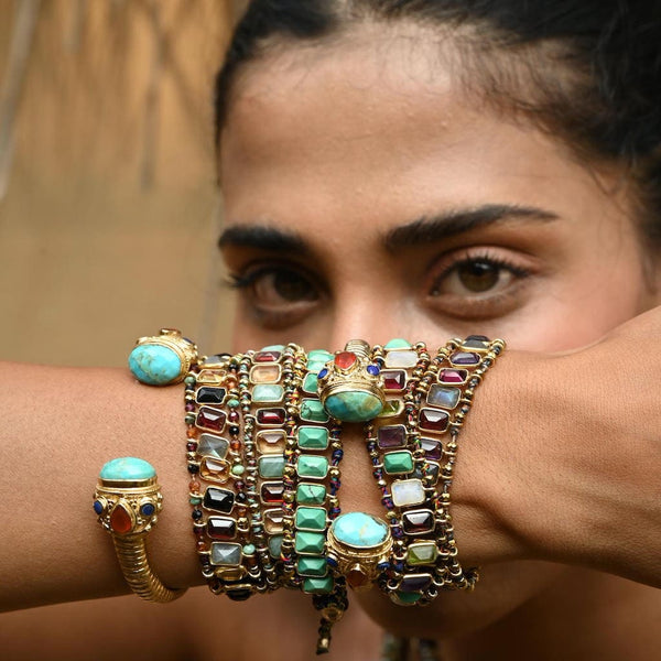 SALINA Bracelet Multi-pierres Grenat, Onyx, Labradorite, Citrine, Argent 925 plaqué or