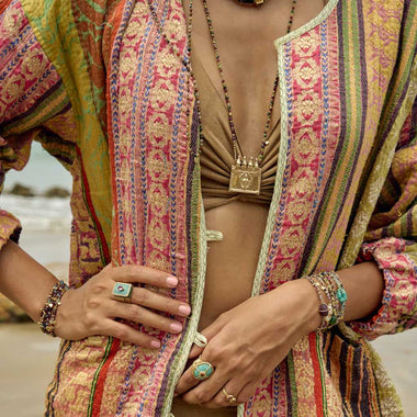 TAPA Sautoir Talisman Argent plaqué or, Grenat, Péridot