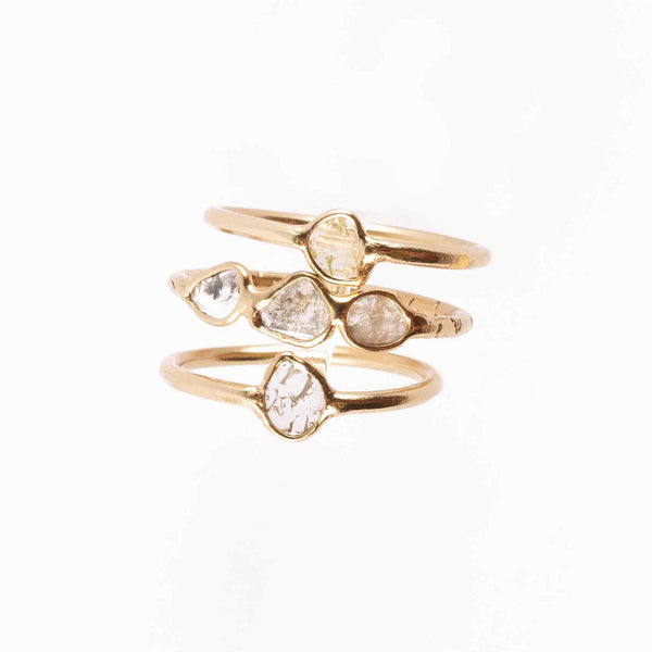 TESS Bague argent plaqué Or et Diamants Polki