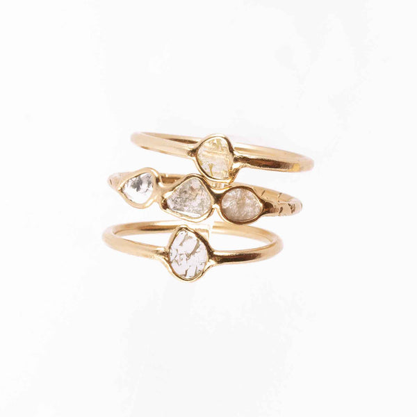 TESSA Bague argent plaqué Or et Diamant Polki