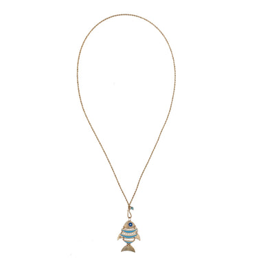 TETHYS Collier Poisson articulé émaillé, doré 24 cts