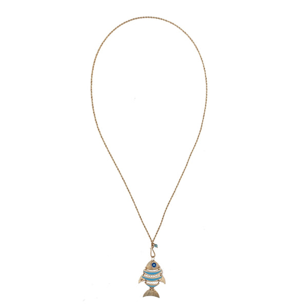 TETHYS Collier Poisson articulé émaillé, doré 24 cts