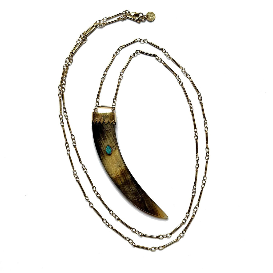 PHEBE Sautoir Corne naturelle sertie Opale ou Grenat, doré 24 cts