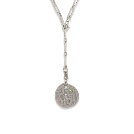 TRIBAL Sautoir Médaille Tourmaline verte Silver