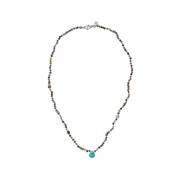 TRIBE Collier multi-pierres, Goutte Turquoise, Argent
