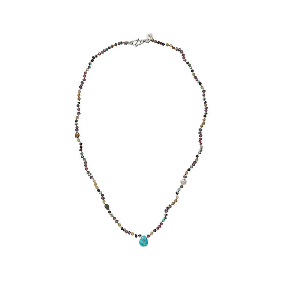TRIBE Collier multi-pierres, Goutte Turquoise, Argent