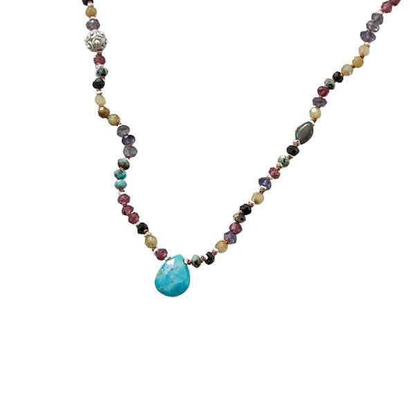 TRIBE Collier multi-pierres, Goutte Turquoise, Argent