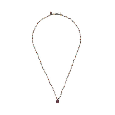 TRIBE Sautoir multi-pierres, Pendentif Rubis, Argent plaqué Or