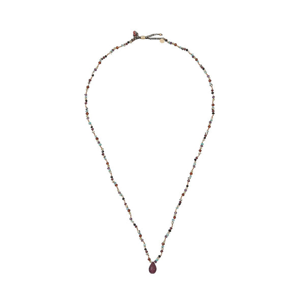 TRIBE Sautoir multi-pierres, Pendentif Rubis, Argent plaqué Or