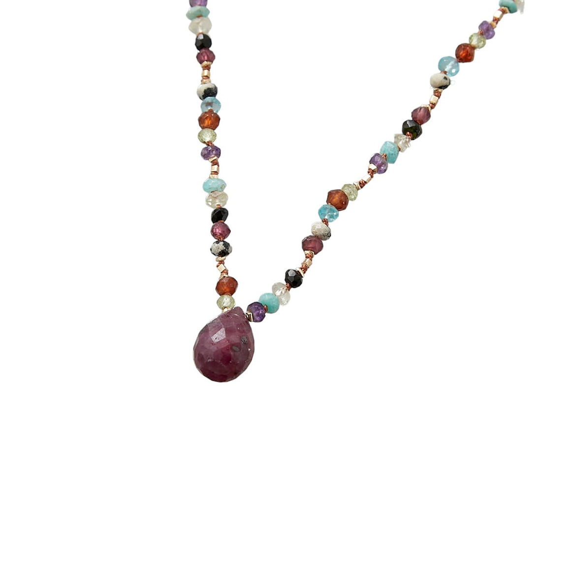 TRIBE Sautoir multi-pierres, Pendentif Rubis, Argent plaqué Or