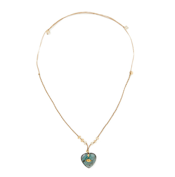 VALENTINE Collier Coeur Labradorite serti Citrine