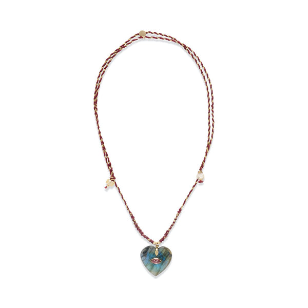 VALENTINE Collier Cordon Soie Labradorite