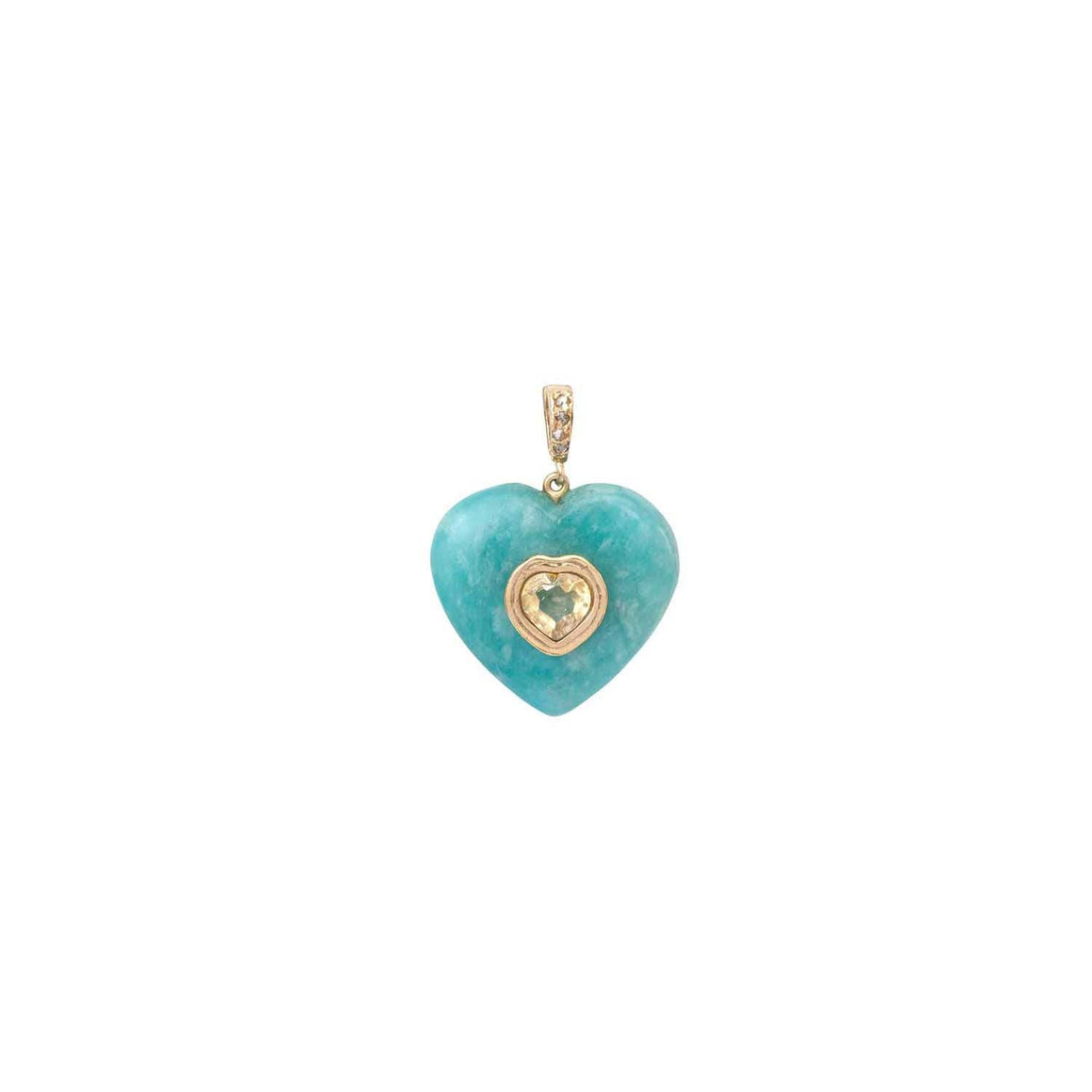 VALENTINE HEART Charm, Amazonite Set with Citrine, Diamonds, Opening Bail