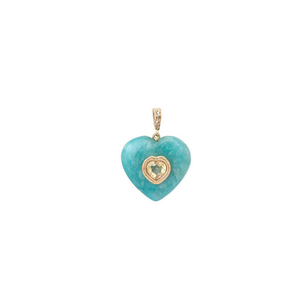 VALENTINE COEUR Charm Amazonite serti Citrine, Diamants, bélière ouvrable